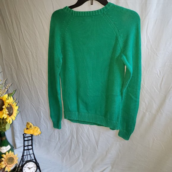 70- Lands' End Basket Weave Cable knit Green Sweater - Picture 5 of 7